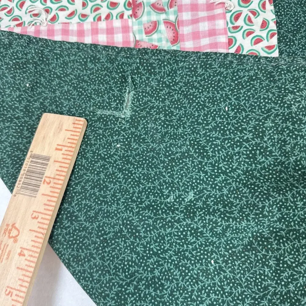 Vtg Patchwork Green Pink Quilt Throw 56” X 41” Handmade Watermelon Camarillo, CA
